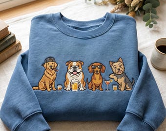 Sweat brodé chiens drôles buvant de la bière, t-shirt meme chien, chemise fantaisie, cadeaux sarcastiques