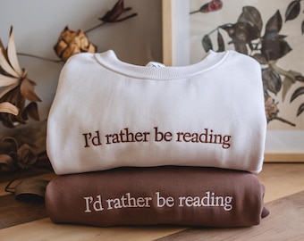 Embroidered Book Lover Sweatshirt: Minimalist Reading Design