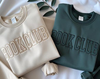 Embroidered Book Club Sweatshirt, Minimalist Book Lover Tee