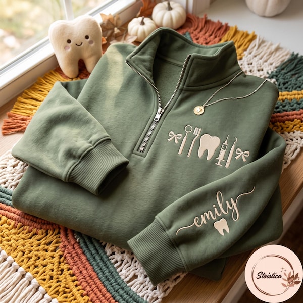 Custom Embroidered Dental Quarter Zip Sweatshirt – Personalized Dentist Gift