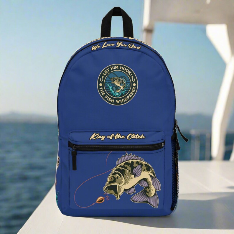Fisherman Fathers Day Custom Backpack, Fishing Travel Bag Let Him Hook ...