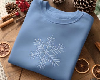 Embroidered Snowflake Sweatshirt, Winter Holiday Sweater