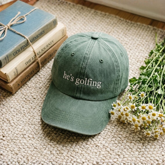 Embroidered He's Golfing Dad Hat, Sarcastic Cotton Golf Cap