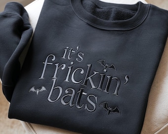 Sudadera de Halloween bordada con murciélagos: Sudadera con cuello redondo de murciélagos espeluznantes.