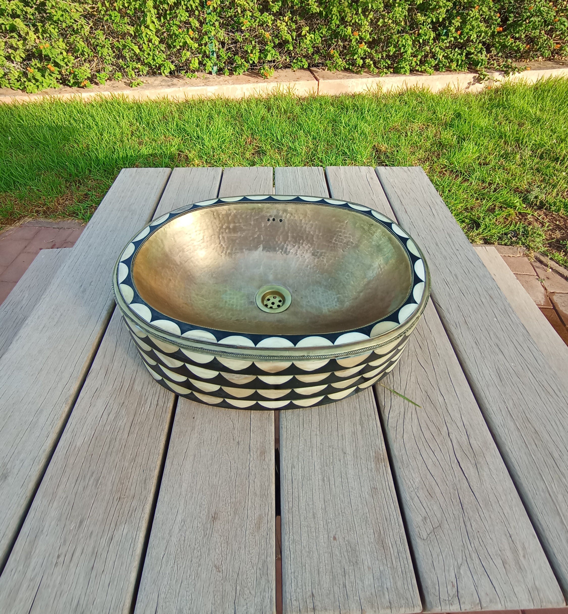Vasque cuivre Marocaine ovale évier lave main lavabo salle de bain 49 x