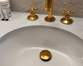 Brushed Brass Pop Up Drain, Modern Bathroom Sink Waste, Vessel Vanity Basin Hardware