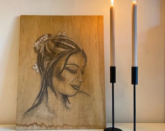 Original drawing of a woman on board