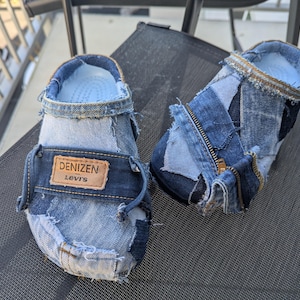 Custom patchwork denim slip-on klompen/crocs