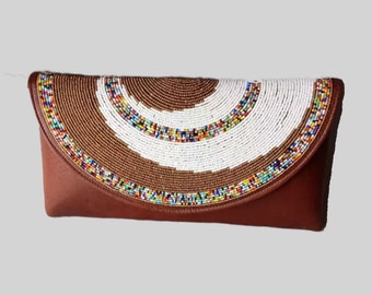 African beaded leather clutch bags/purse