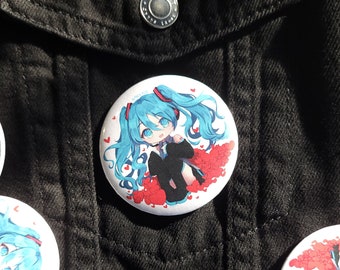 Pin de botón Hatsune Miku - pin de botón vocaloid de corazón kawaii lindo hecho a mano de 58 mm, idea de regalo divertida para decorar su bolso, bolso, mochila