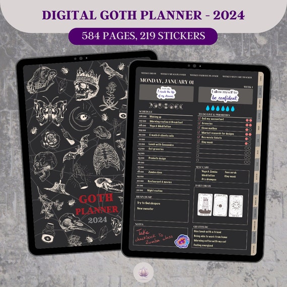 Goth Planner 2024 Witchy Planner Tarot Journal Good Notes Planner