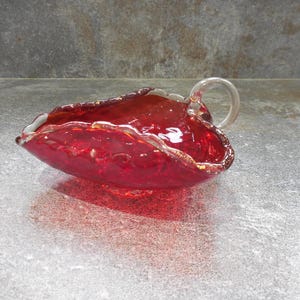 Vintage Murano Style Cranberry Glass Bowl c1950