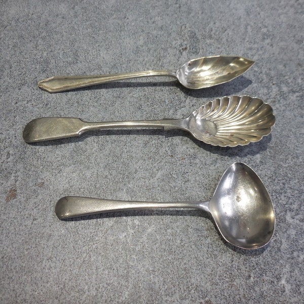 Vintage Silver Plated Grapefruit Spoon, Fruit Spoon and Individual Serving Ladle or Spoon all with faults