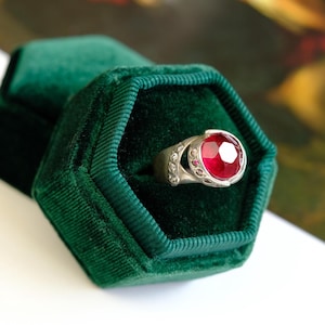 Vintage Sterling Silver Ring with Ruby and cubic zirconia,  Pink corundum Silver Ring - Ukrainian Marked Silver Jewelry, Gemstone Jewelry