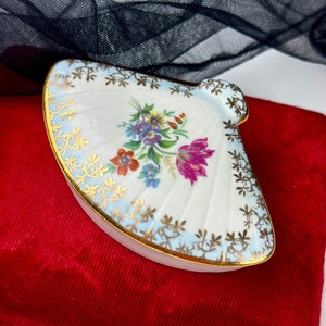 Martinroda Porcelain Jewelry Box, China Trinket Box, Germany Porcelain ,fan shaped Floral Design Trinket Box
