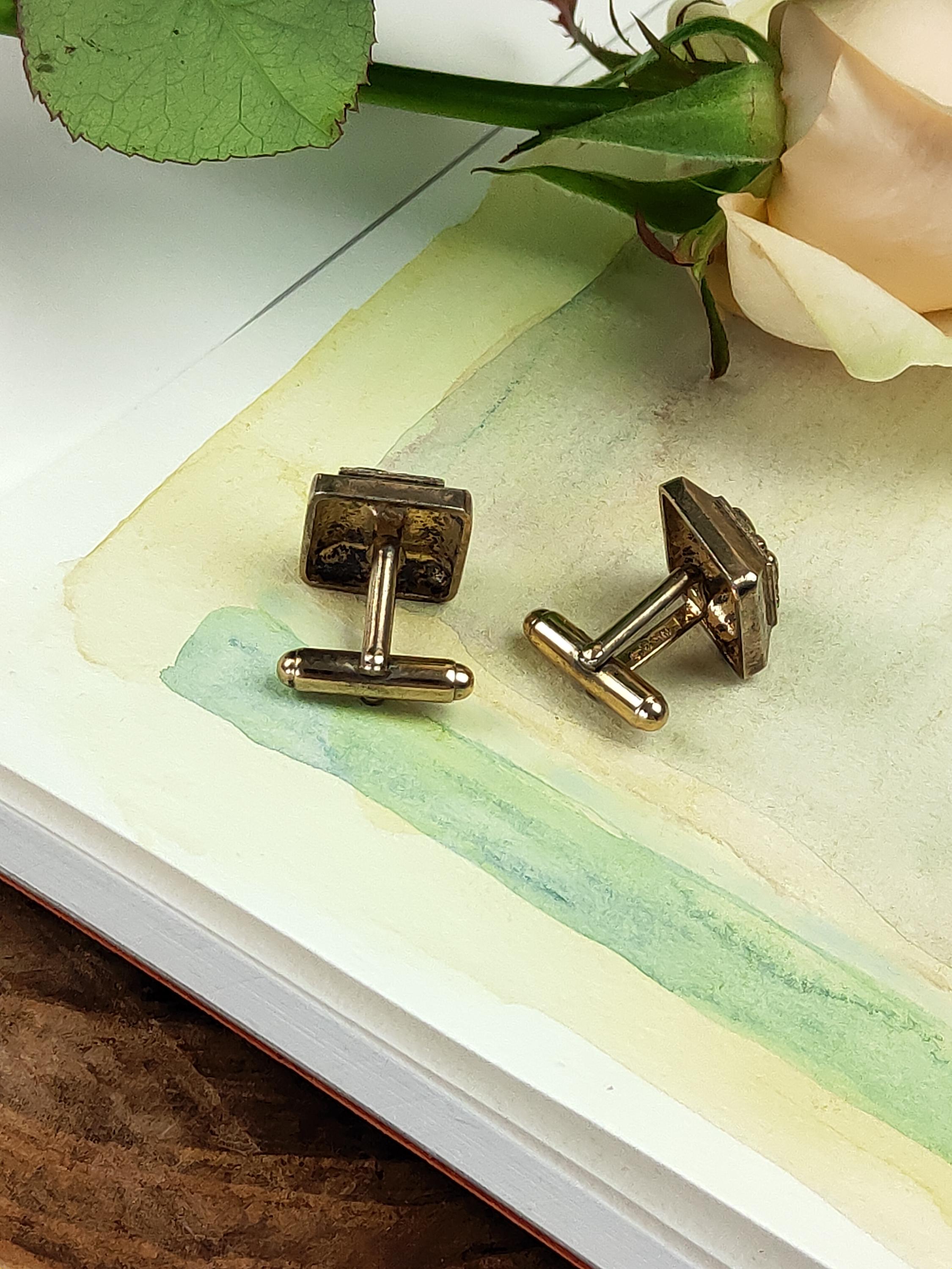 ヴィンテージ スターリングシルバー スクエア カフスボタン - 925