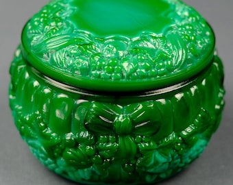 Vintage Czech Malachite Glass Casket: Art Deco Jewelry Box, Christmas casket decor