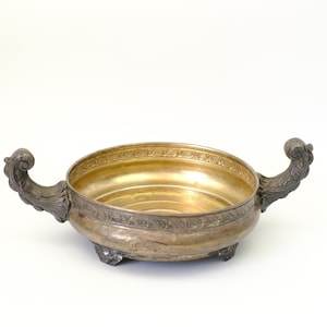 Antique Art Nouveau Germany Two Handles Dish Bowl Cup jardiniere Silver Plated Stamped