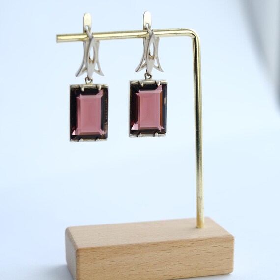 Vintage Large Silver Tone Rectangle Earrings with… - image 7