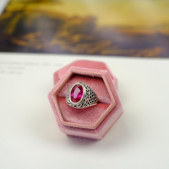 Vintage Soviet convex ring with ruby, vintage sil… - image 4