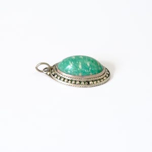 Vintage Soviet oval amazonite pendant, Vintage pendant with natural green stone image 4