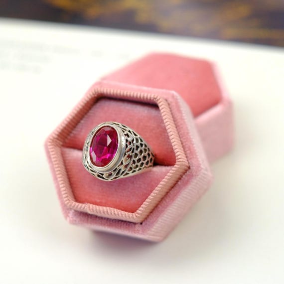 Vintage Soviet convex ring with ruby, vintage sil… - image 2