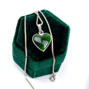 Green Jade Heart Pendant, Palladium Necklace, Nephrite Jade Necklace, New Zealand Stone Pendant, Jade Jewelry, Love Gift Necklace