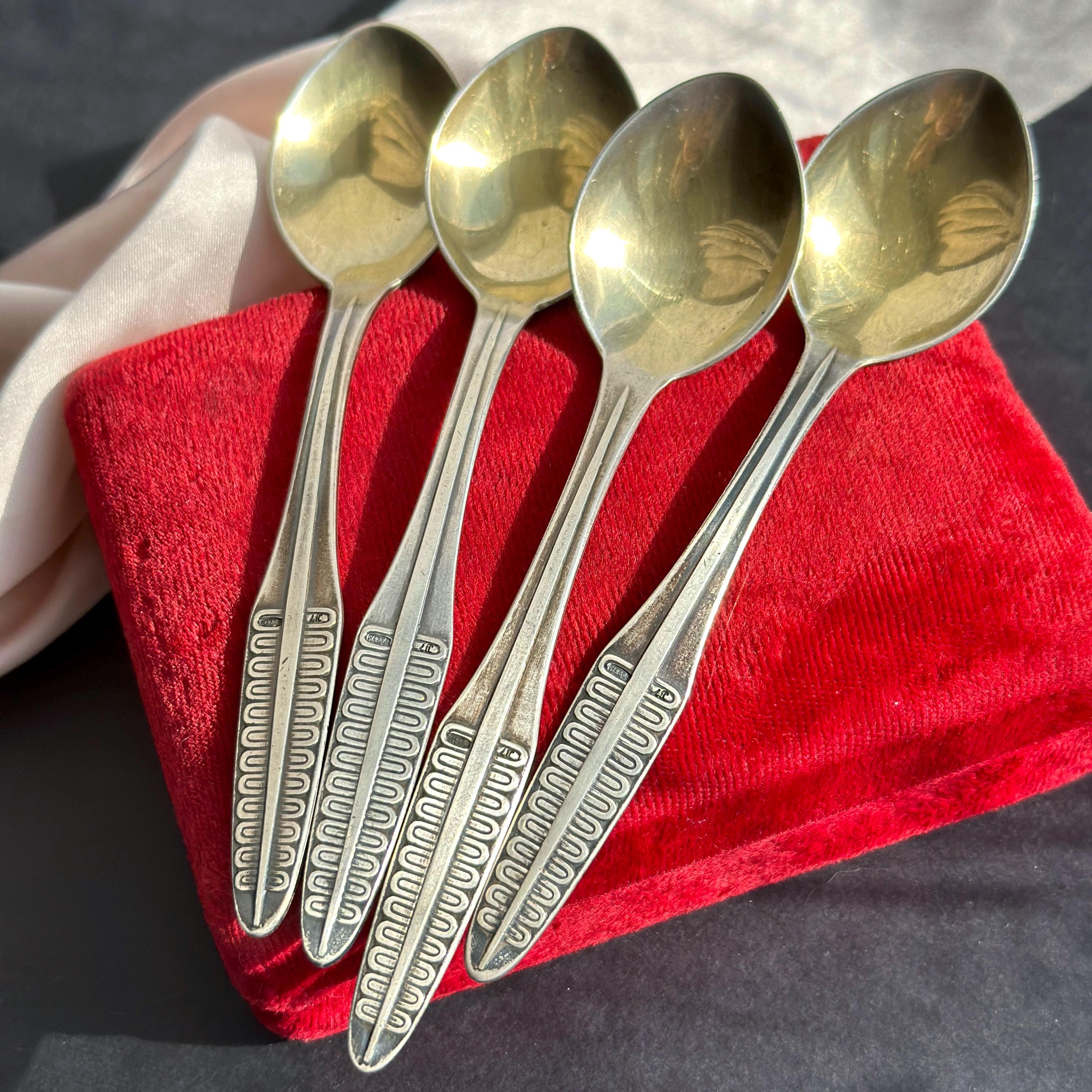 1960年代 ソ連 銀製 ティースプーン 2点 未使用 916 SILVER Vintage Soviet Set Spoons 916 Sterling Silver Star Marking