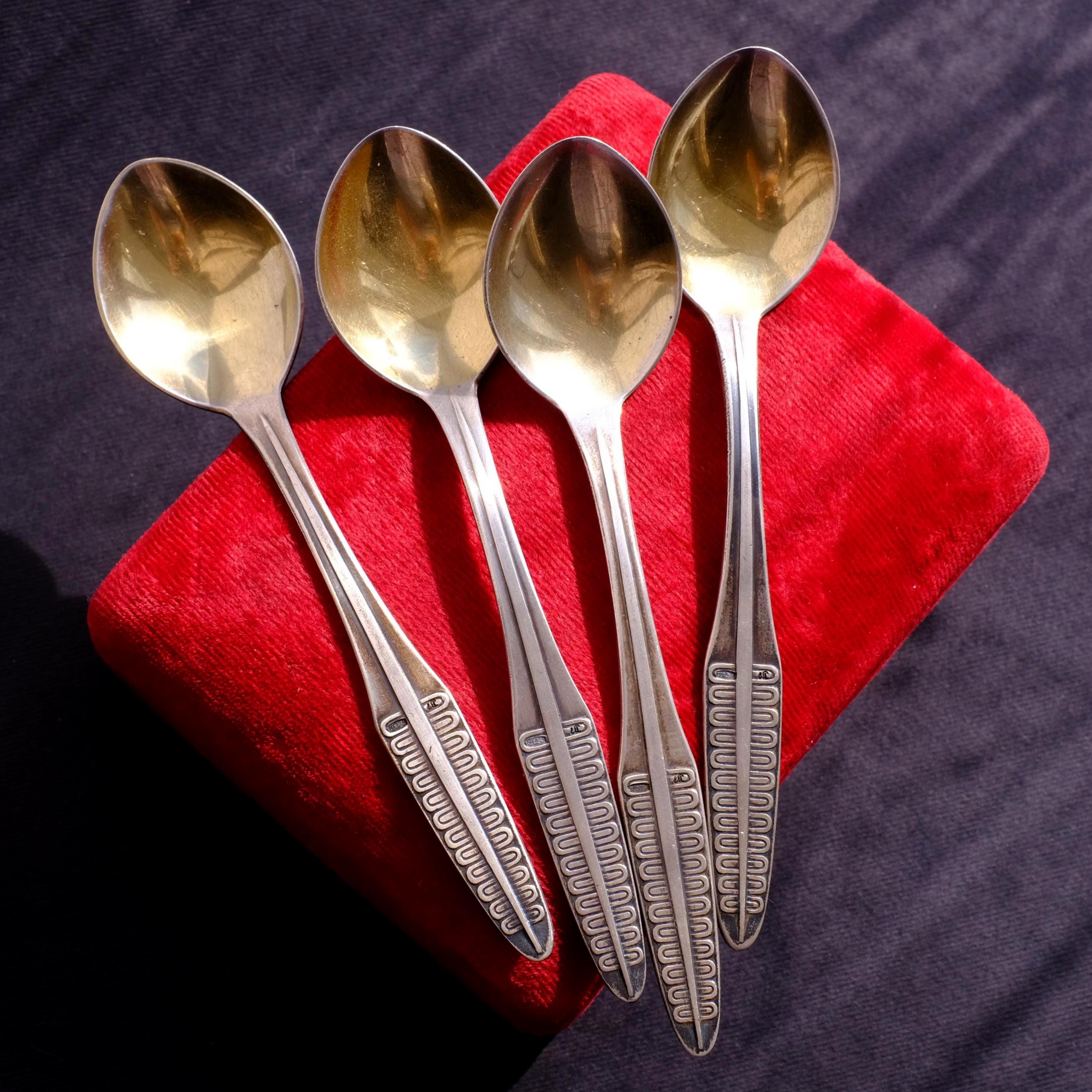 Vintage Soviet Set Spoons 916 Sterling Silver Star Marking