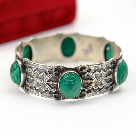 Bracciale antico in argento 800 con scarabeo in stile Art Nouveau