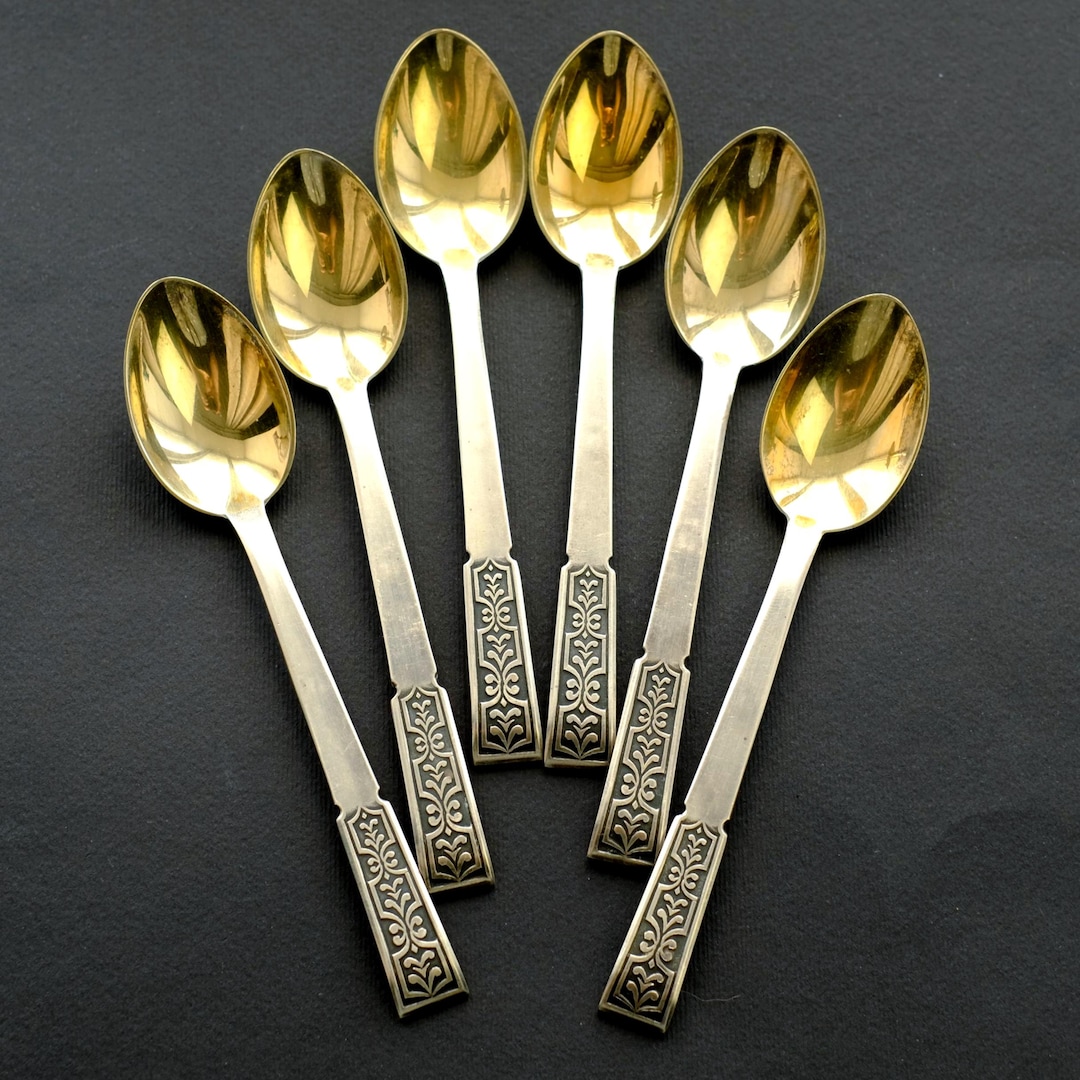 Vintage Soviet Set Spoons 916 Sterling Silver Star Marking