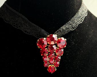 Vintage Tschechische Granat Glas Anhänger Brosche: Roter Strass Anhänger