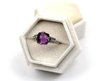Vintage Purple Crystal Ring: German Silver USSR Jewelry