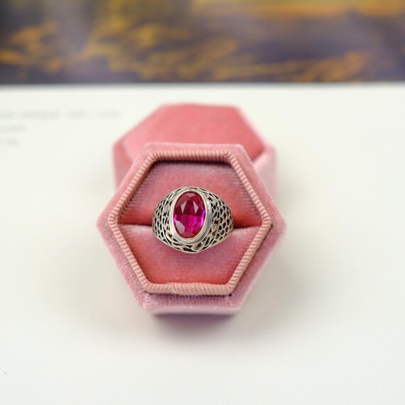 Vintage Soviet convex ring with ruby, vintage sil… - image 8