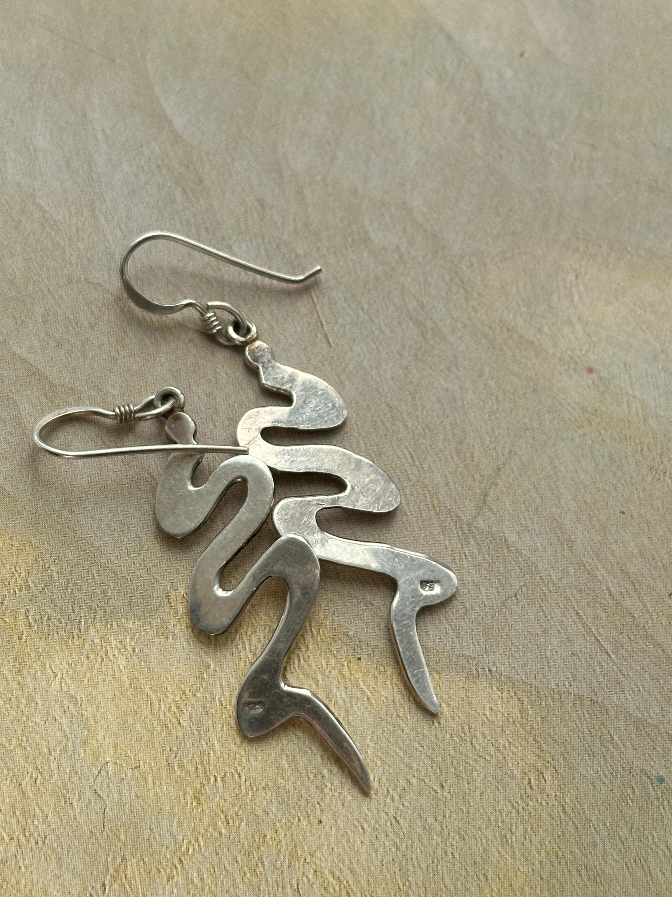 Boucles D'oreilles Anneaux Serpent Argenté Vintage - État Impeccable, Fermoir Clous, Occasion