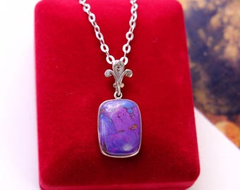 Sterling Silver Vintage Purple Turquoise Pendant, 925 Silver Pendant with Purple Gemstone