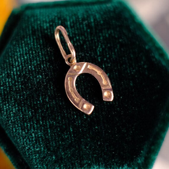Vintage 14K Rose Gold Horseshoe Pendant, Solid 583 Gold Lucky Charm, Ukrainian Gold Jewelry, Retro Gift for Her