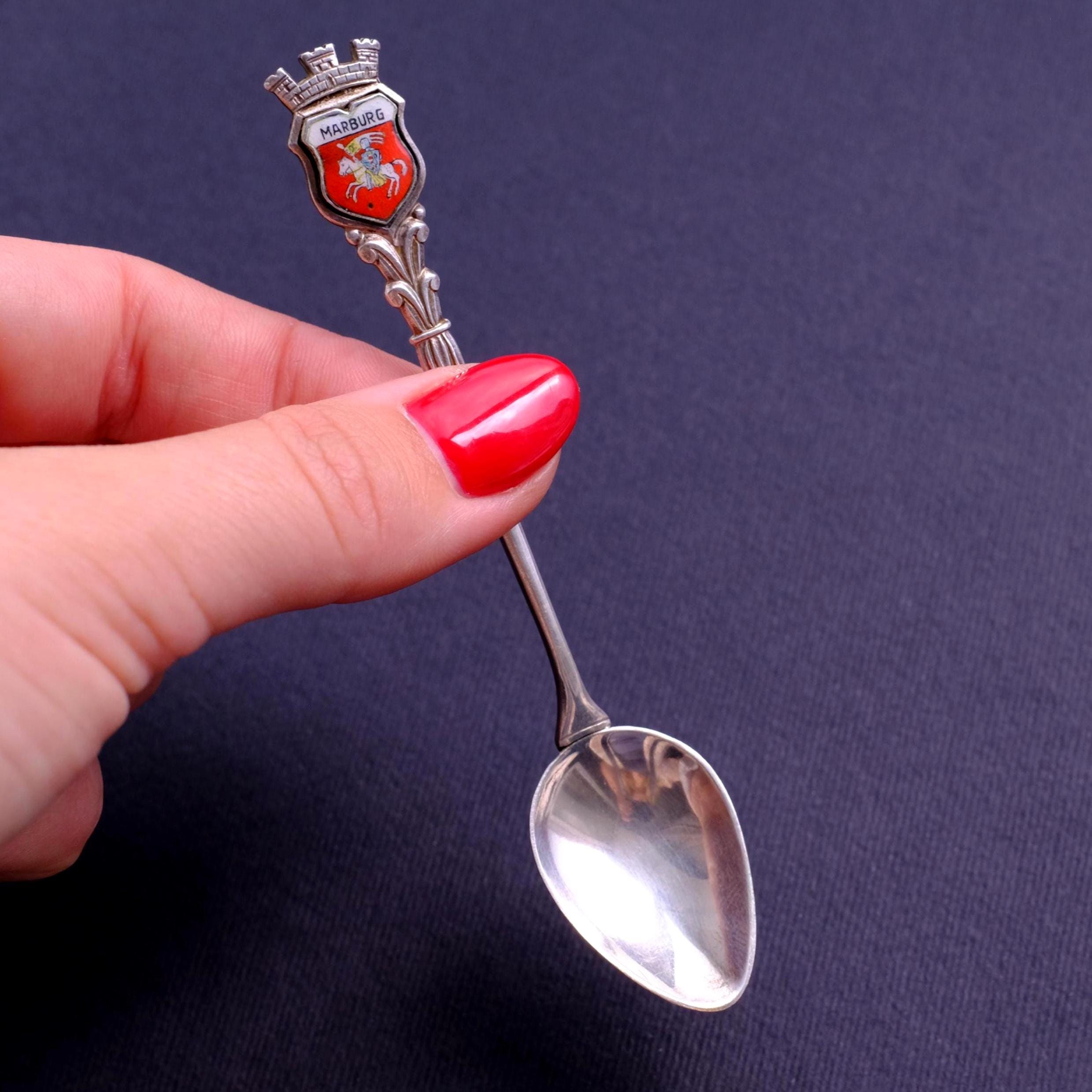 Vintage 835 Sterling Silver Enamel Marburg Germany Souvenir Spoon