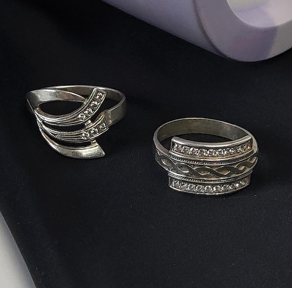 Bague Vintage En Argent Massif Avec Pierres - Poinçons Ukraine - Taille 55