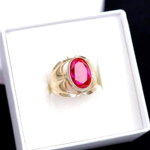 Vintage Soviet Ruby Ring, Sterling Silver 875 Gold Plated, Oval Red Stone Cocktail Ring, USSR Statement Ring 4.5 US