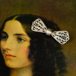 Broche de lazo de filigrana vintage, broche de plata checoslovaco, broche de lazo art déco, broche de encaje antiguo, joyería de la época soviética, broche de lazo delicado