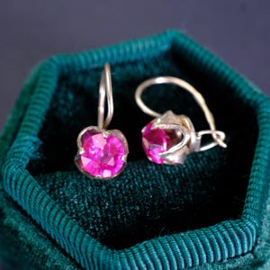 Orecchini vintage con rubino, orecchini sovietici in argento sterling con corindone, orecchini Art Déco, orecchini in argento 875 con rubino dell'URSS