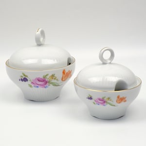 Vintage sugar bowl with delicate floral pattern,  Two sugar bowls Germany 70s JLMENAU Porzellan, DDR sugar bowl - East German porcelain