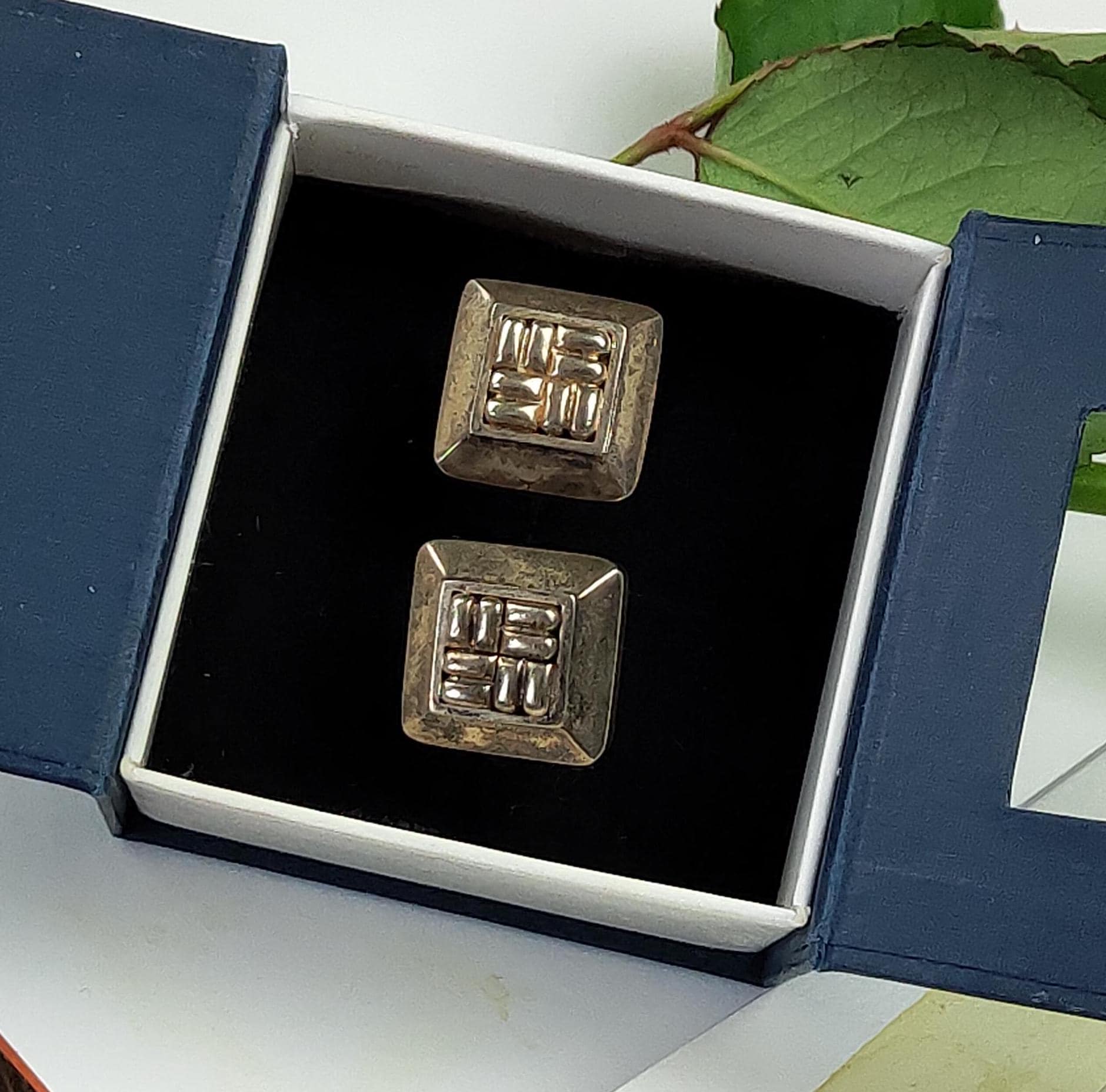 ヴィンテージ スターリングシルバー スクエア カフスボタン - 925