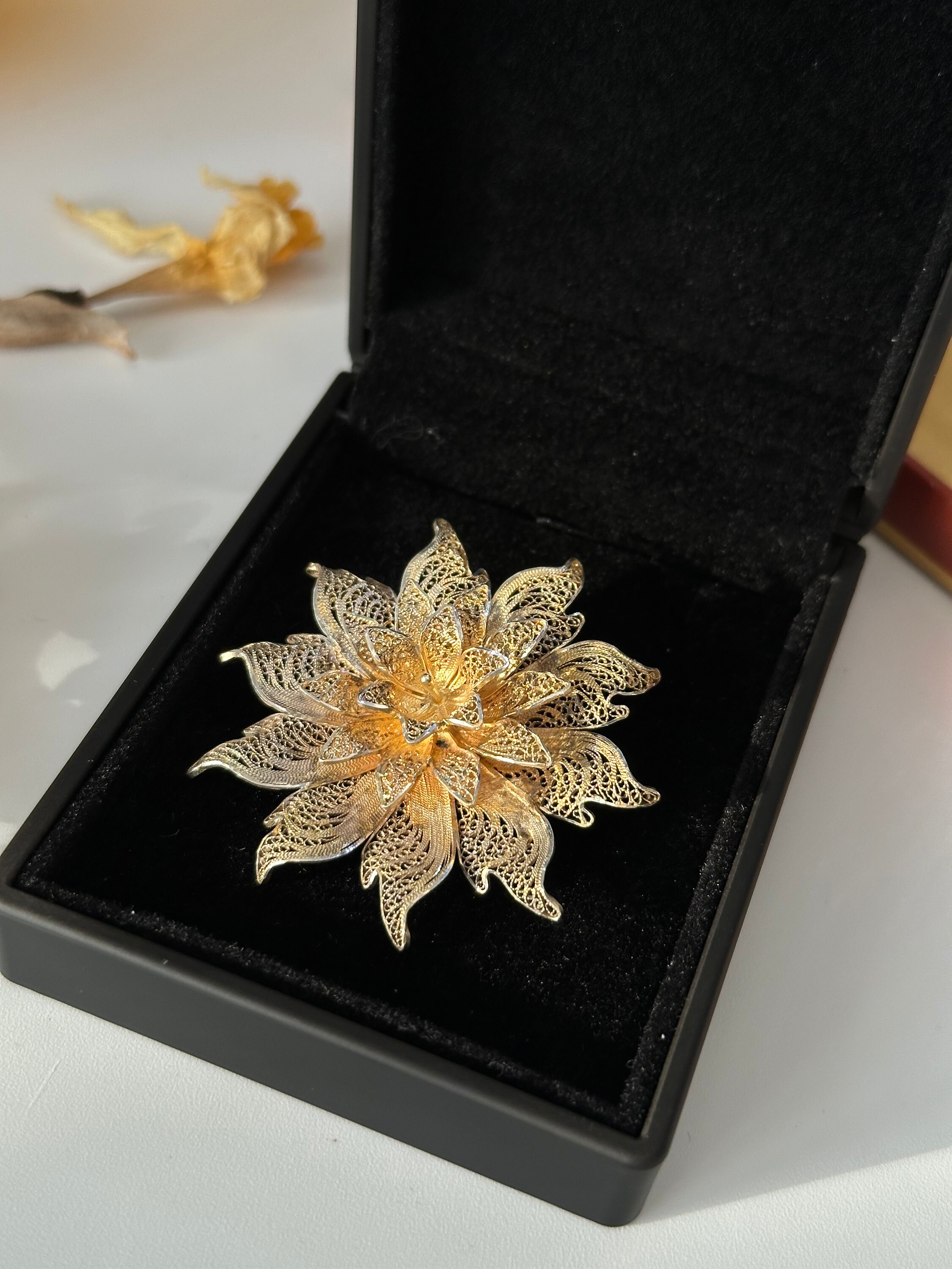 Broche Vintage En Argent Pur Filigrane Fleur - Bijou Ancien Magnifique Référence 2480