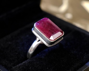 Bague vintage en argent sterling et rubis - Taille US 8