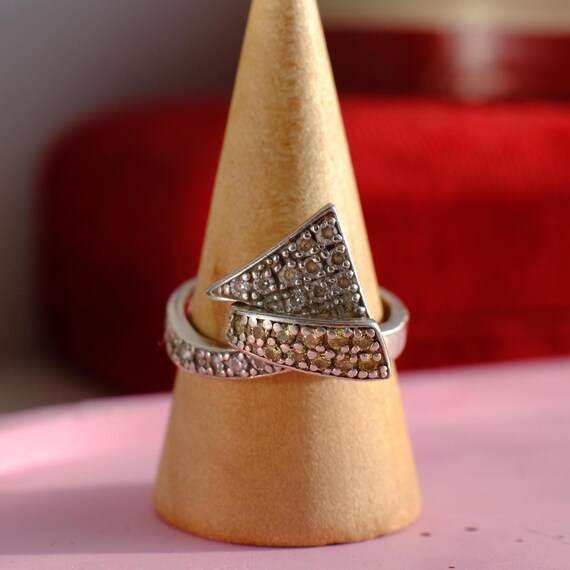 Vintage Sterling Silver Ring: Asymmetrical Cubic Zirconia, Size