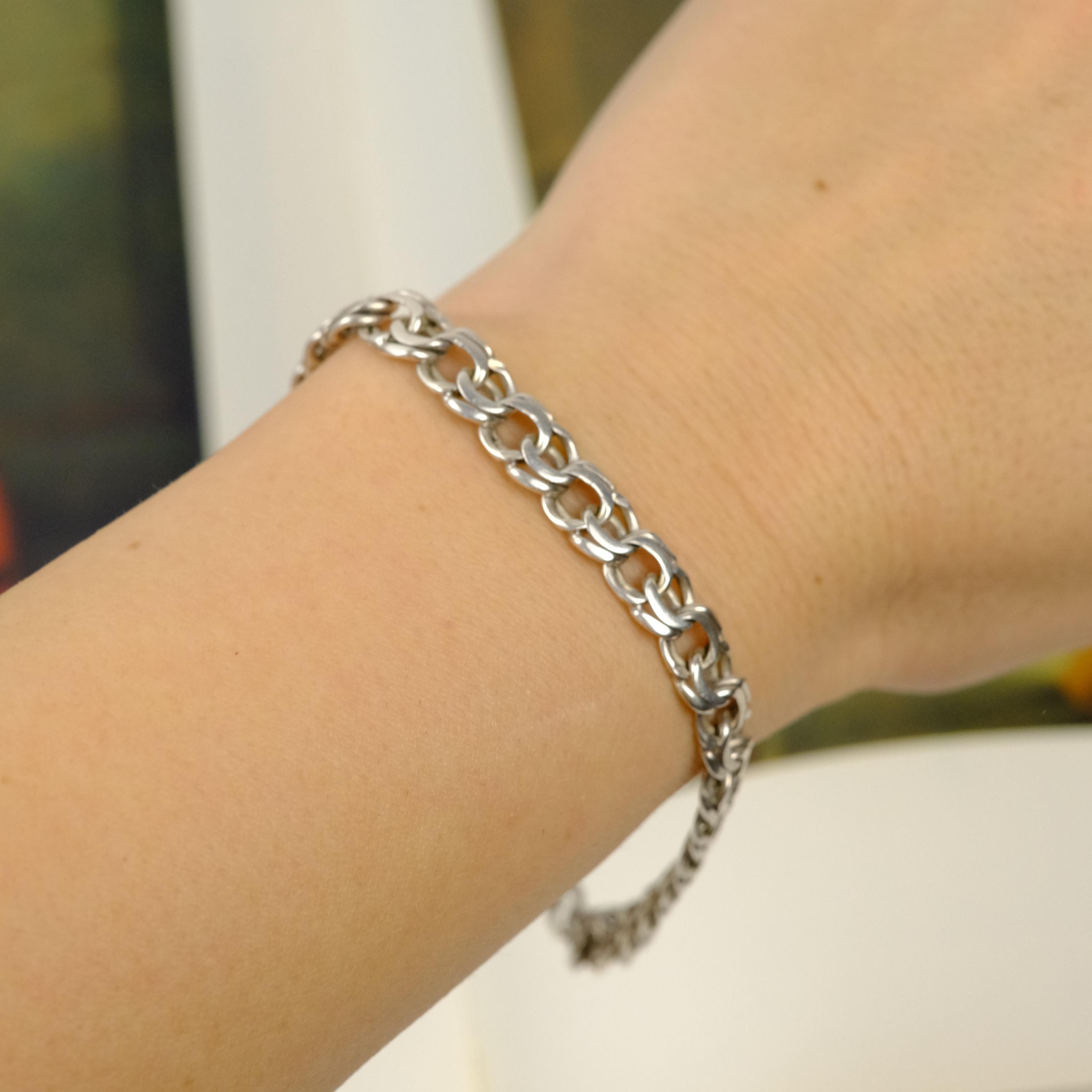 Vintage Sterling Silver Chunky Bracelet Byzantine Weave, Wide