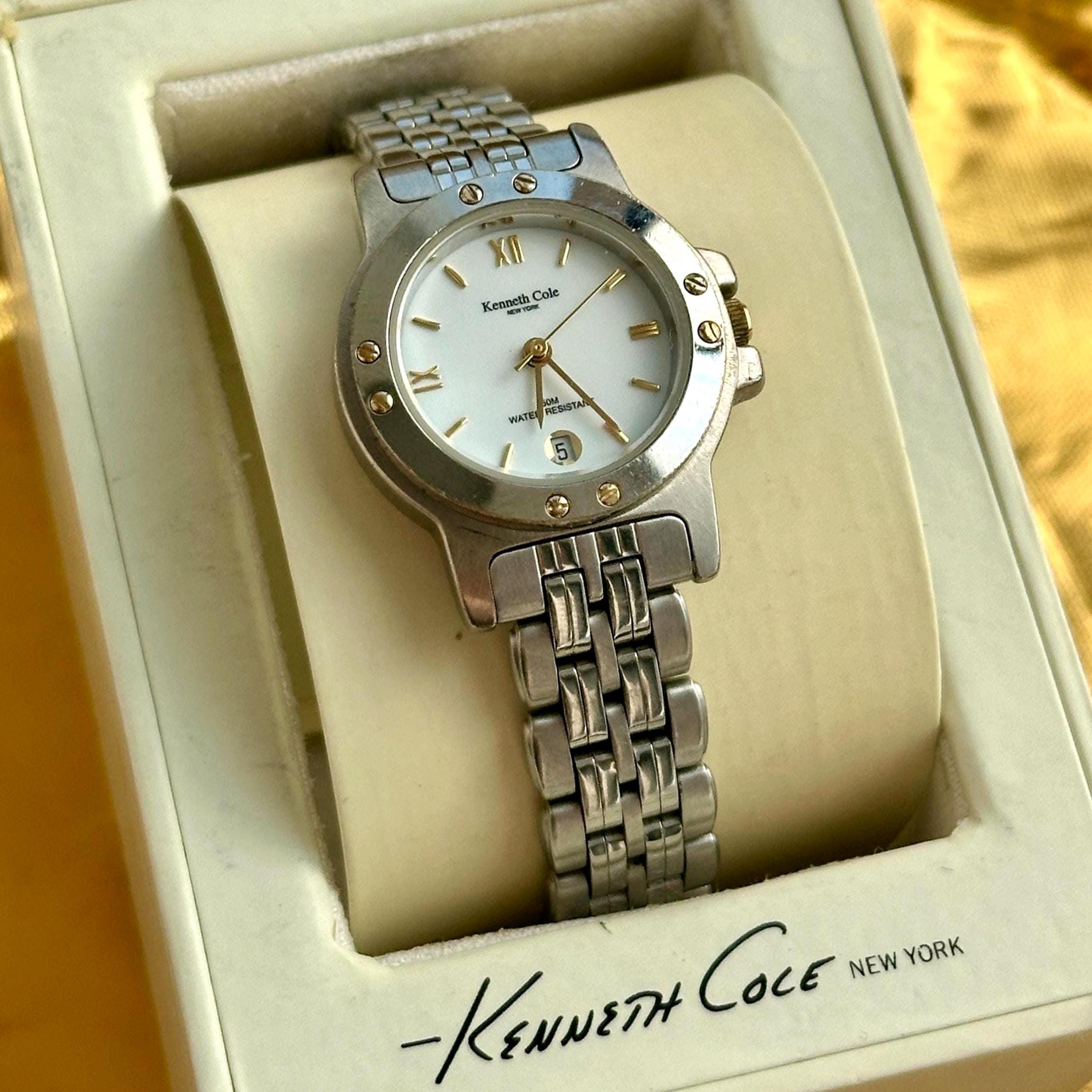 Womens Kenneth Cole New York Gold-Tone Crystal-Encrusted Large Dial Watch Kenneth Cole New York Women main image 2