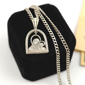 Sterling silver Virgin Mary Pendant Miraculous pendant, Ukrainian Orthodox Jewelry, vintage Rectangular pendant icon Virgin Mary